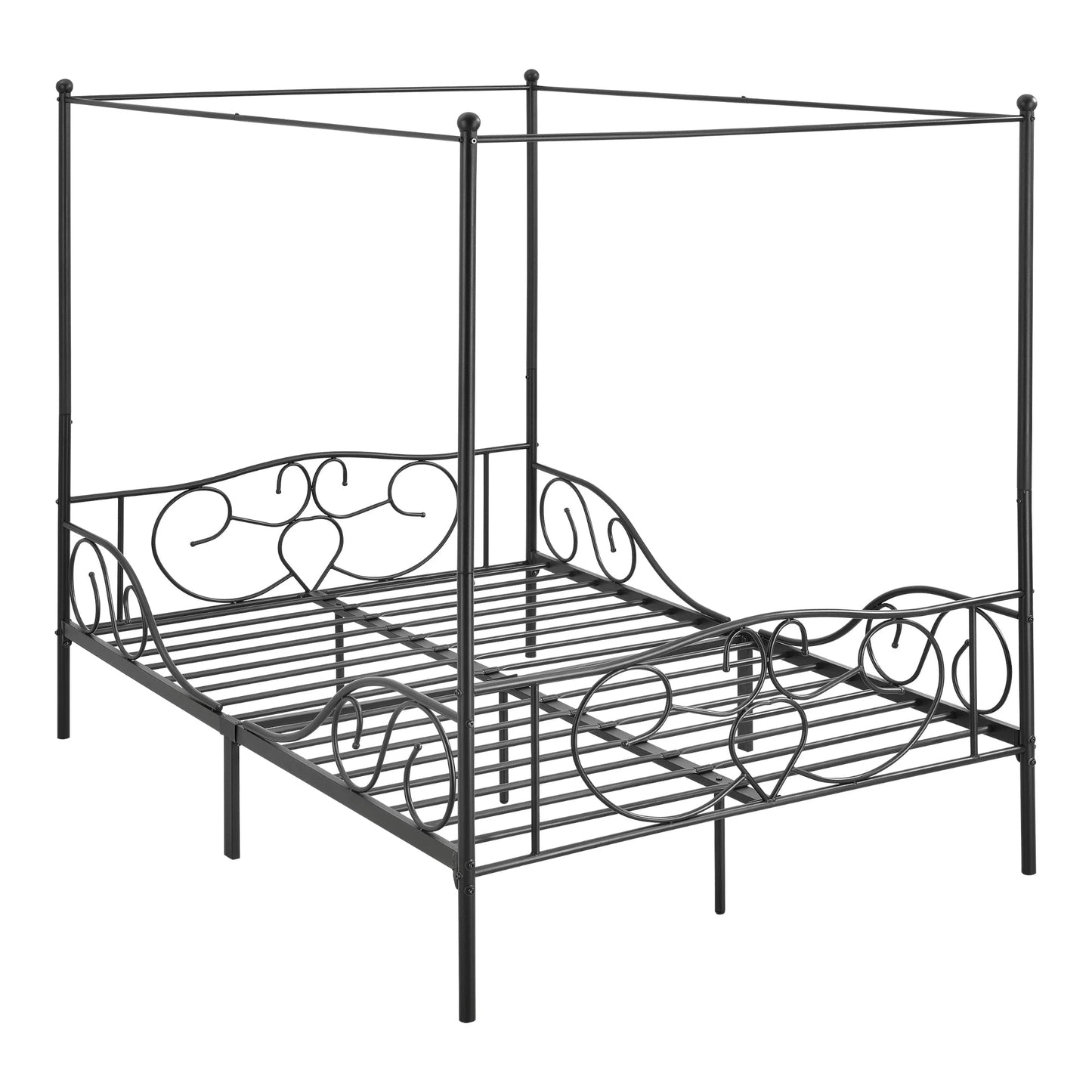 In And OutdoorMatch Metalen Hemelbed Ahmed - Met Bedbodem - 140x200 cm - Zwart - Staal Gepoedercoat - Minimalistisch Design bed twee personen