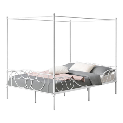 In And OutdoorMatch Metalen Hemelbed Alfonso - Met Bedbodem - 140x200 cm - Wit - Stabiel Frame - Minimalistisch Design bed twee personen