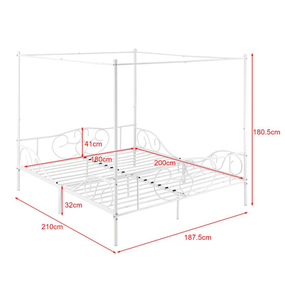 In And OutdoorMatch Metalen Hemelbed Bailee - Met Bedbodem - 180x200 cm - Wit - Stabiel Frame - Minimalistisch Design bed twee personen