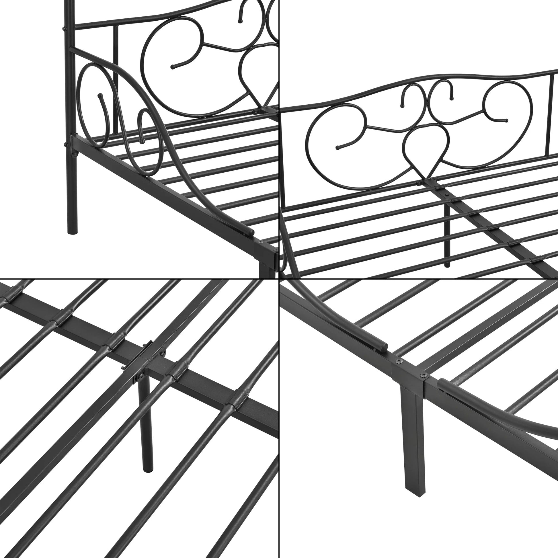 In And OutdoorMatch Metalen Hemelbed Ima - Met Bedbodem - 180x200 cm - Zwart - Stabiel Frame - Minimalistisch Design bed twee personen