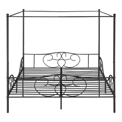 In And OutdoorMatch Metalen Hemelbed Ruben - Met Bedbodem en Matras - 180x200 cm - Zwart - Stabiel Frame - Minimalistisch Design bed twee personen