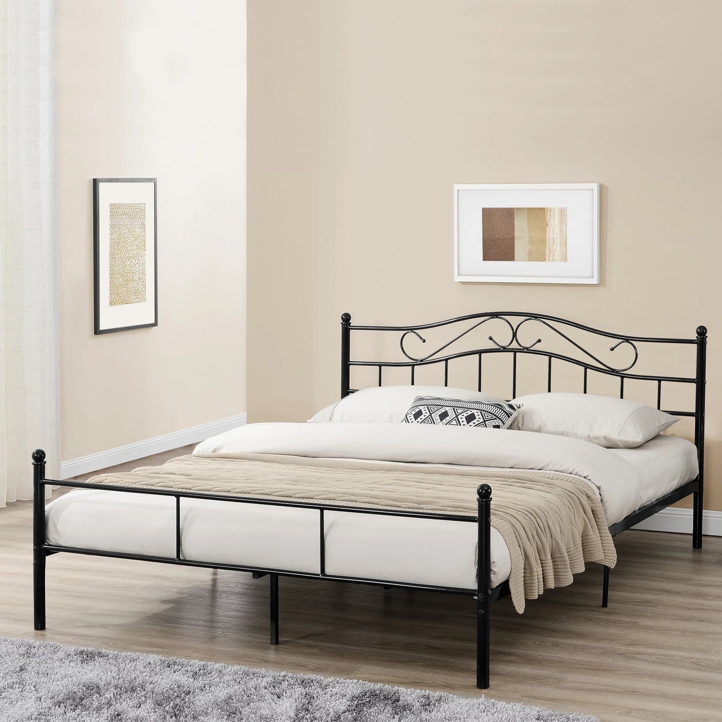 In And OutdoorMatch Metalen bed Crystal - Twijfelaar - incl. Bedbodem - 140x200 - Zwart - Modern design Bedframe