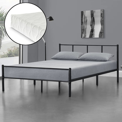 In And OutdoorMatch Metalen bed Selena - Met bedbodem - Met matras - Zwart - 160x200 cm - Modern design bed twee personen