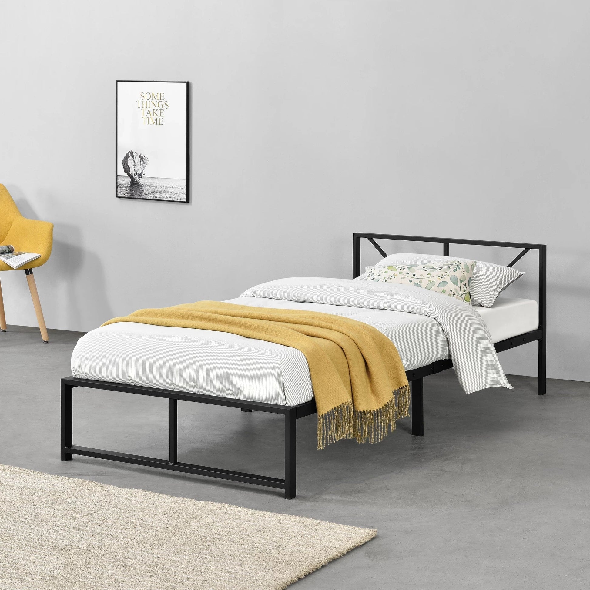 In And OutdoorMatch Metalen bed Skyla - Bedframe - Met bedbodem - Zwart - 90x200 - Staal - Modern design Bedframe