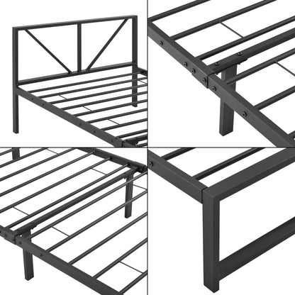 In And OutdoorMatch Metalen bed Skyla - Bedframe - Met bedbodem - Zwart - 90x200 - Staal - Modern design Bedframe