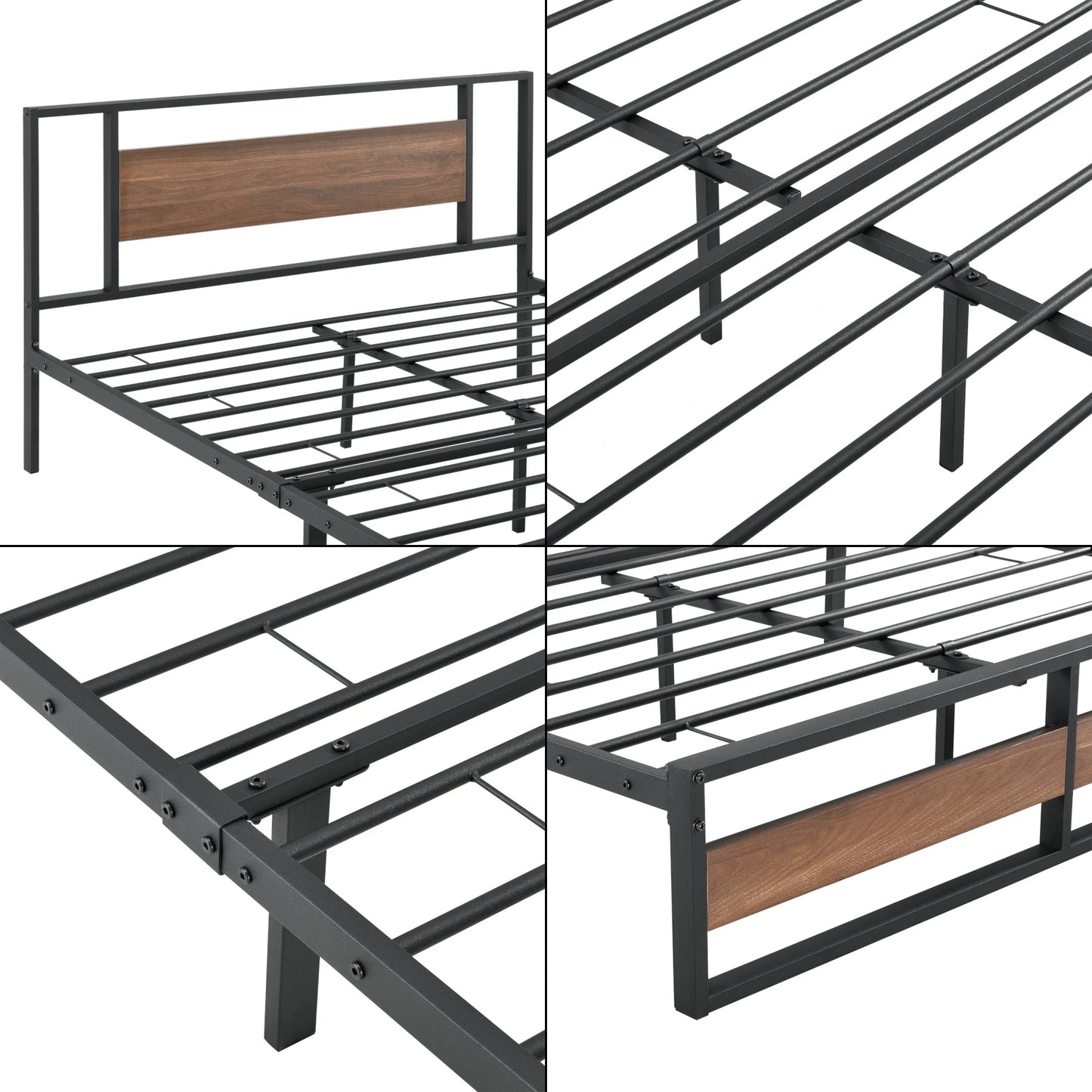 In And OutdoorMatch Metalen bed Vanessa - Bedframe - 140x200 cm - Zwart en Walnoot - Modern design Eén persoon slapen