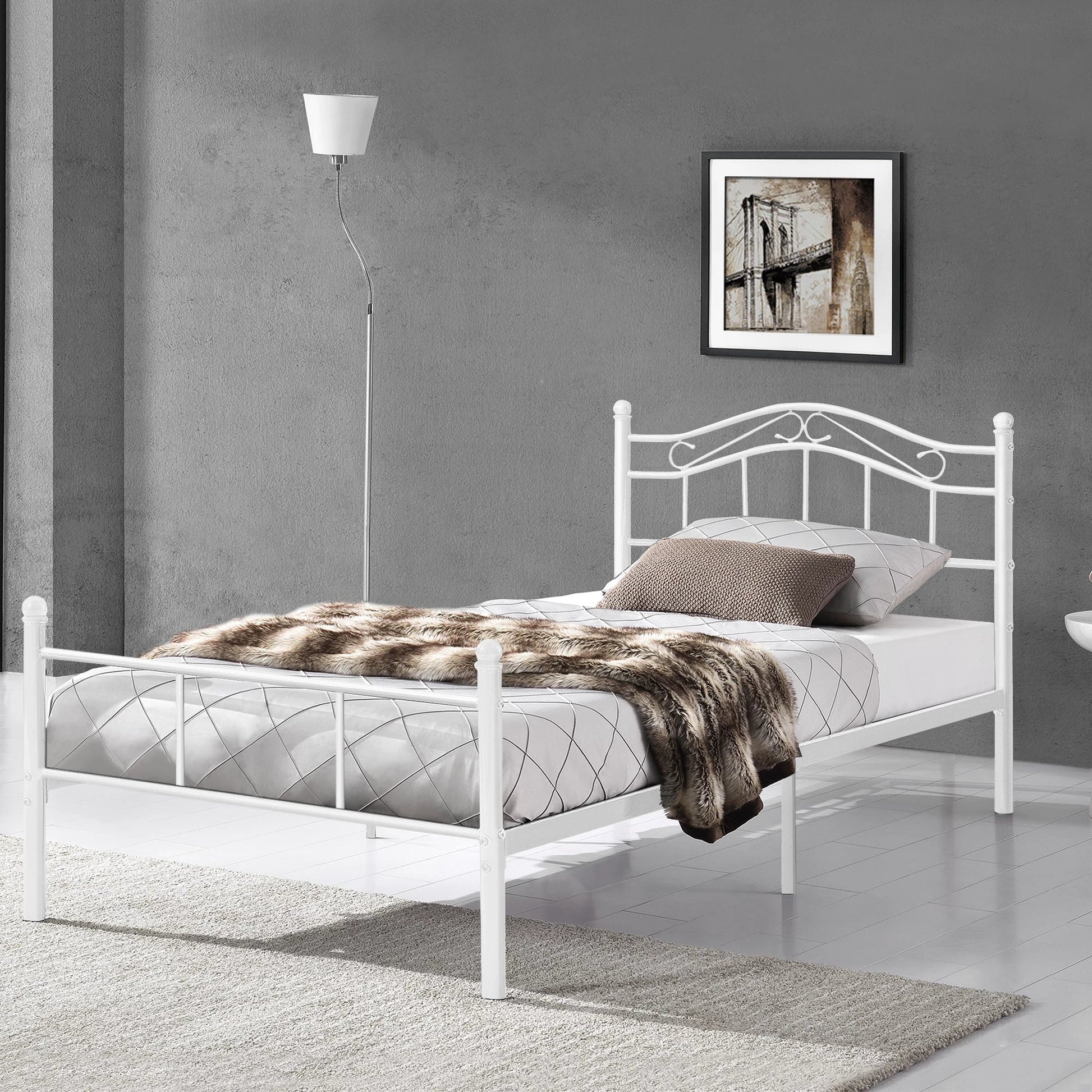 In And OutdoorMatch Metalen bedframe Daisy - incl. Bedbodem - 120x200 cm - Wit - Staal - Stijlvol design Bedframe