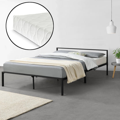 In And OutdoorMatch Metalen bedframe Hilario - Zwart - Met matras - 140x200 cm - Staal en koudschuim - Modern design Eén persoon slapen