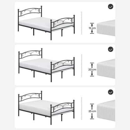 In And OutdoorMatch Metalen bedframe deluxe 140 x 198Timmy - Frans bed - Lattenbodem - Zwart - 2 personen Bedframe