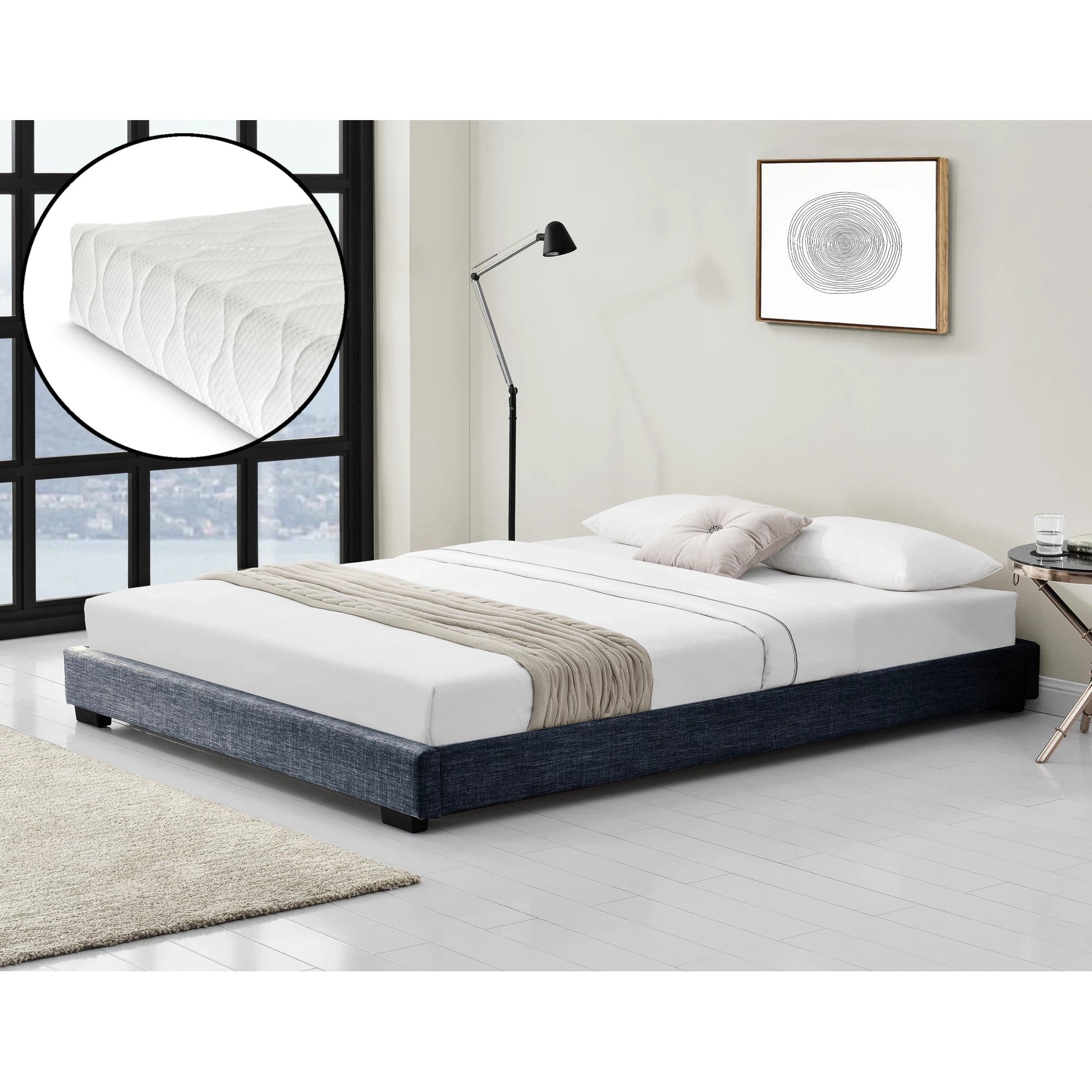 In And OutdoorMatch Modern Bedframe Karson - Stof - Met matras - 180x200 - Donkergrijs - Klassiek design bed twee personen