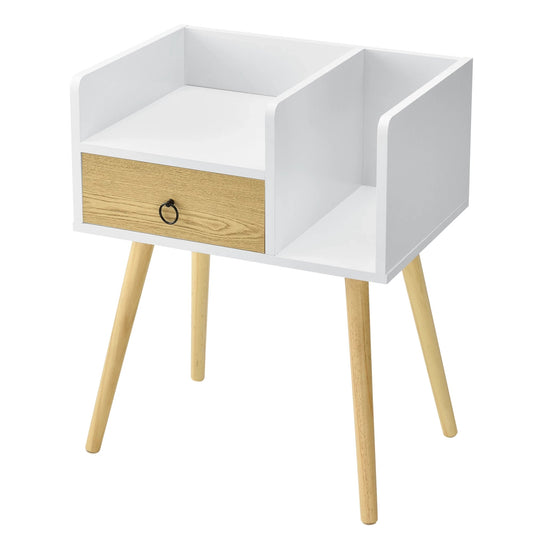 In And OutdoorMatch Modern nachtkastje Isom - 64x50x36 cm - Wit en Hout - Spaanplaat en Vurenhout - Modern Design Kast