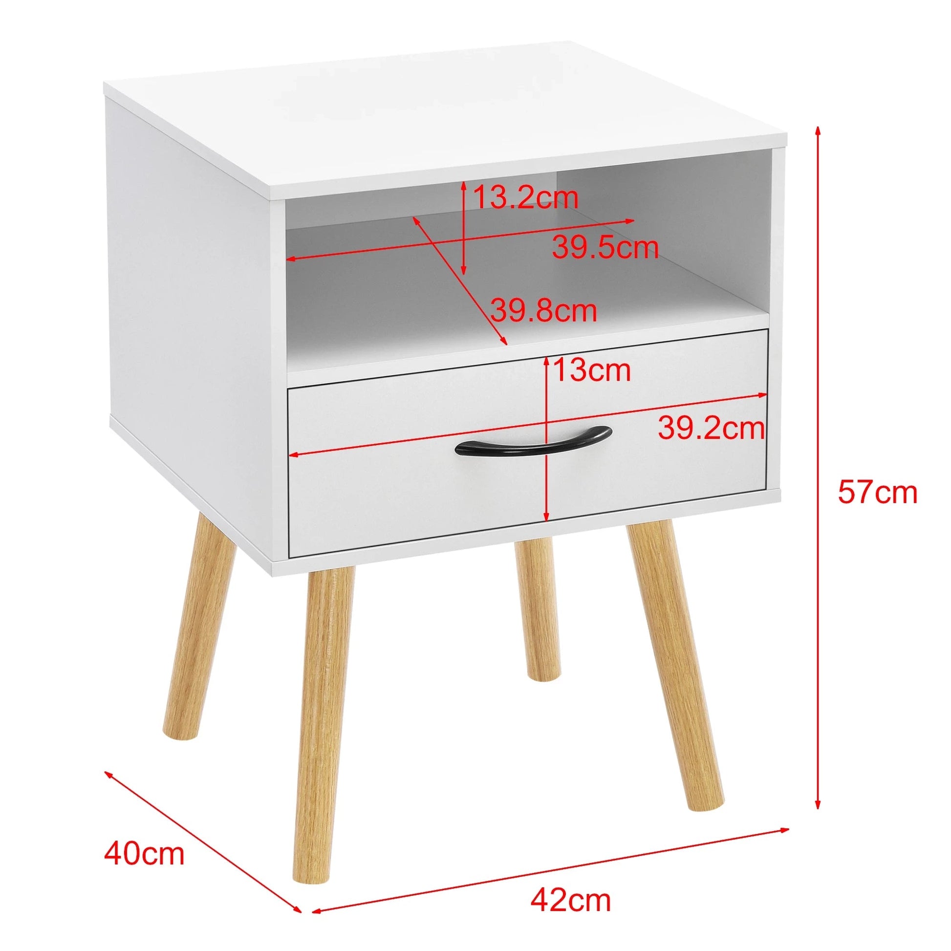 In And OutdoorMatch Nachtkastje Marta - Met Lade en Open Vak - 57x42x40 cm - Wit - Modern Design Bijzetttafel