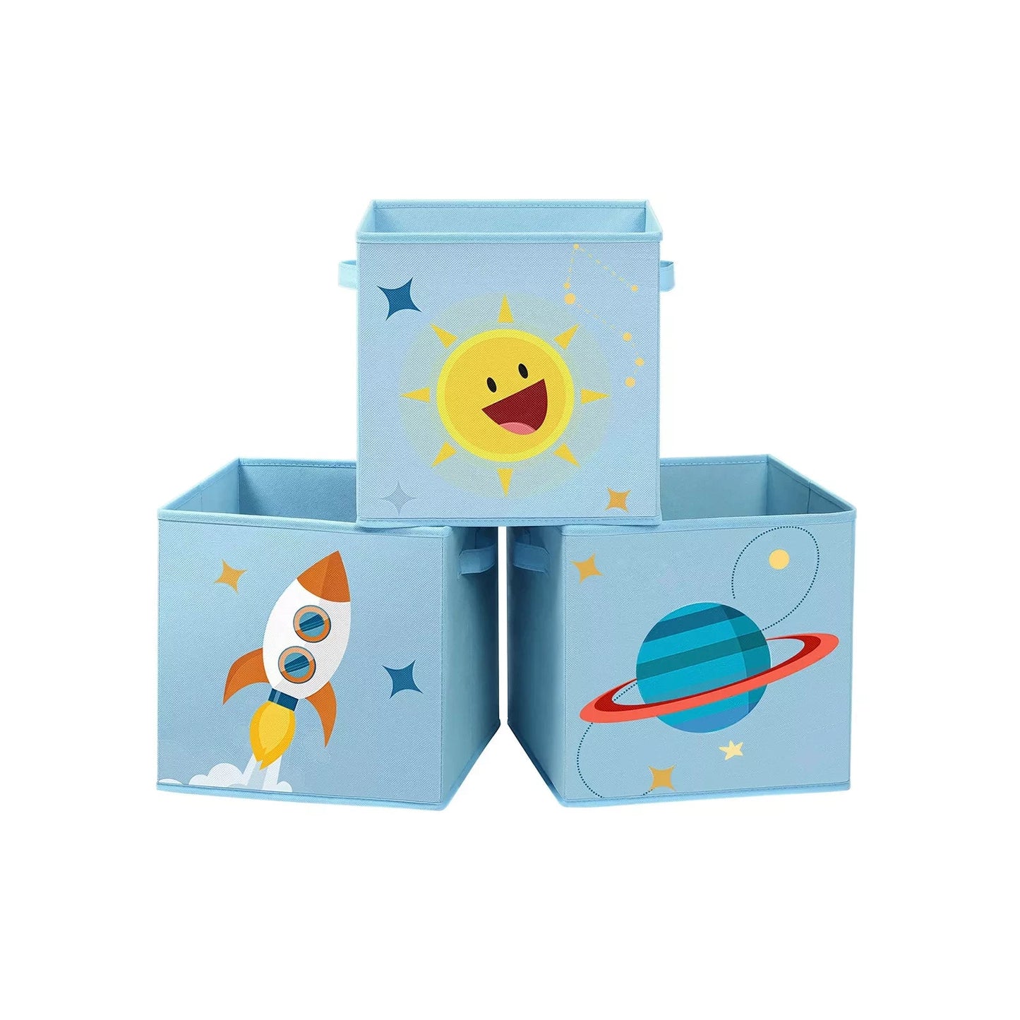 In And OutdoorMatch Opbergdozen Ashtyn - Set van 3 - Dozen Doek - 30x30x30cm - Speelgoedopberger - Opvouwbaar - Met 2 Handvatten - voor Kinderkamer - Speelkamer - Slaapkamer - Blauw Opslagruimte