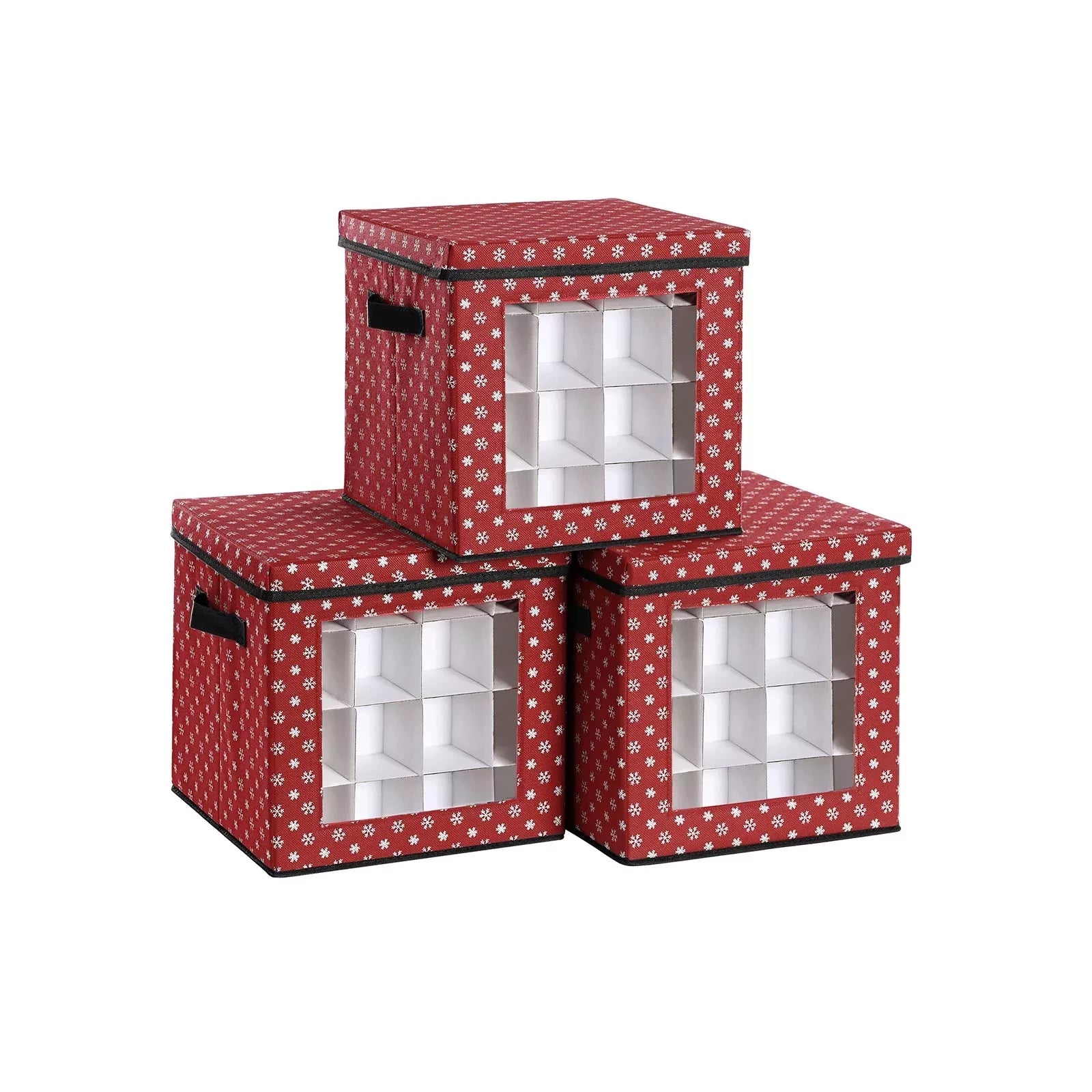 In And OutdoorMatch Opbergdozen Kaleigh - set van 3 - opvouwbare dozen - voor kerstversiering - elk 64 kleine vakken - flexibele verdelers - 30,5x30,5x30,5cm - rood Opslagruimte