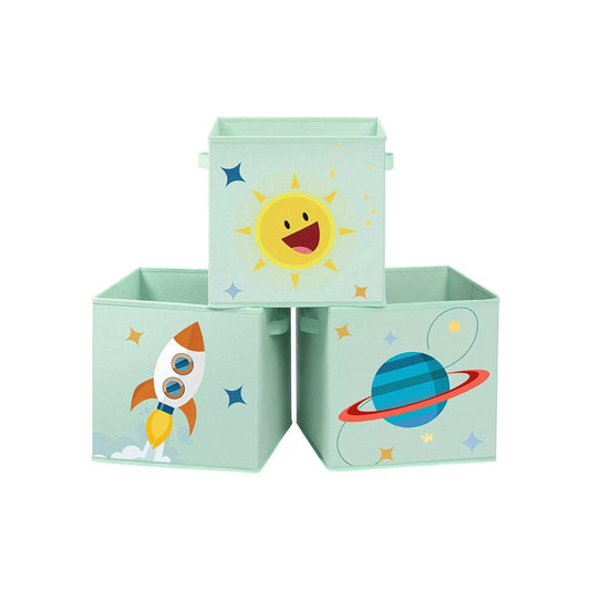 In And OutdoorMatch Opbergdozen Kellie - Set van 3 - Stoffen Dozen - 30x30x30cm - Opbergdoos - Opvouwbaar - Met 2 Handvatten - voor Kinderkamer - Speelkamer - Slaapkamer - Blauw Opslagruimte