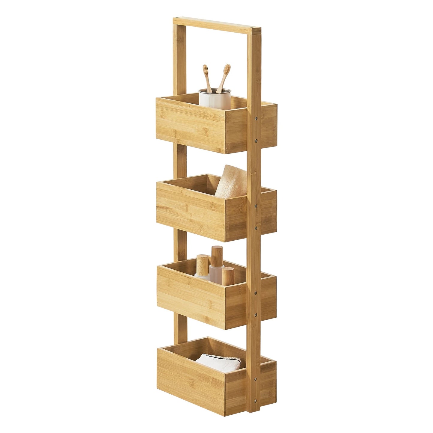 In And OutdoorMatch Opbergrek Delaney - Staand rek - Met 4 manden - Bamboe - Minimalistisch design storage rack