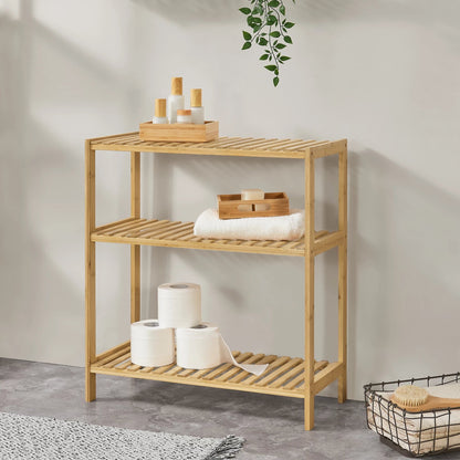 In And OutdoorMatch Opbergrek Harold - Staand rek - Met 3 bamboe planken - Klassiek ontwerp storage rack