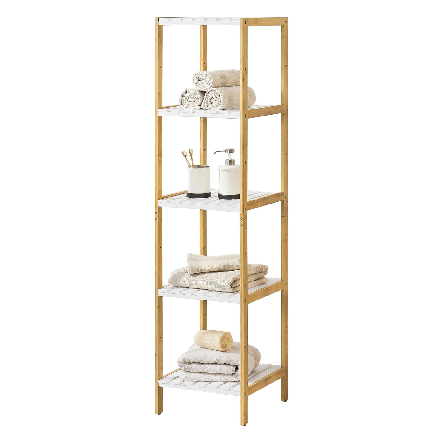 In And OutdoorMatch Opbergrek Ryan - Staand rek - Met 5 planken - Bamboe - Minimalistisch design storage rack