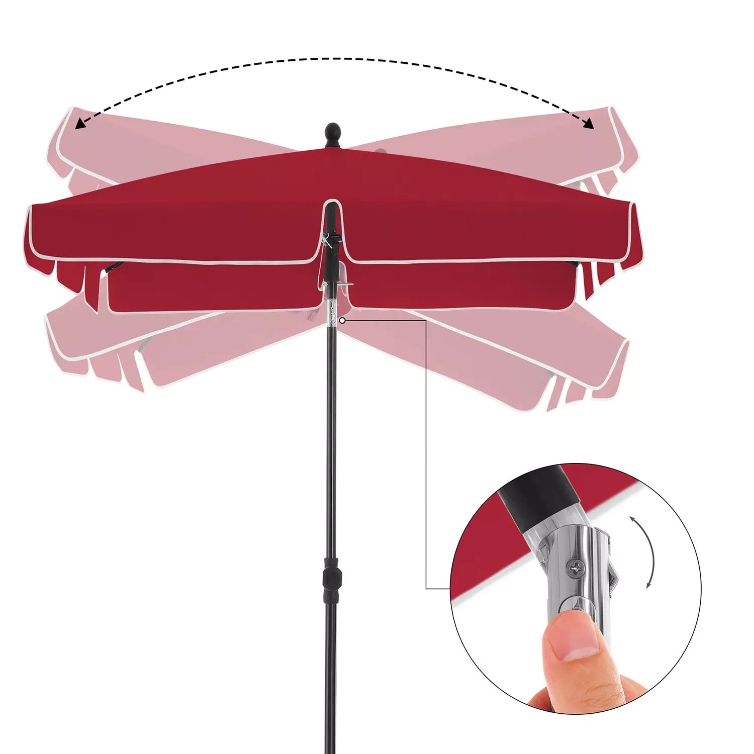 In And OutdoorMatch Parasol Celia - Rechthoekige Tuinparasol -200x125 cm - UV-bescherming tot UPF 50+ - Opvouwbaar - Met PA-coating - Tuin - Terras - Zonder standaard - Bordeaux Sunshade