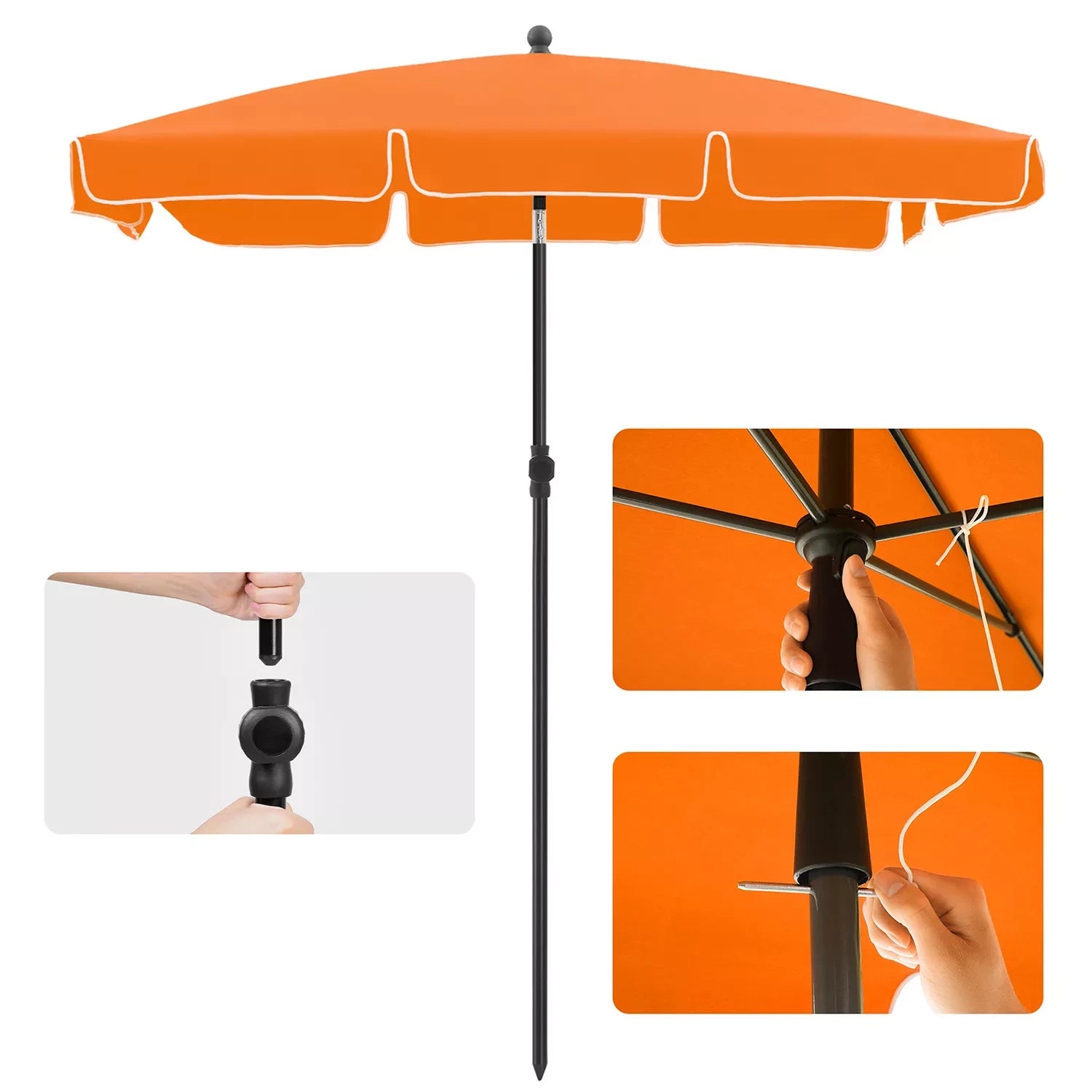 In And OutdoorMatch Parasol Earnestine - Rechthoekige Tuinparasol -200x125 cm - UV bescherming tot UPF 50+ - Opvouwbaar - Met PA coating - Tuin - Terras - Zonder standaard - Oranje Sunshade