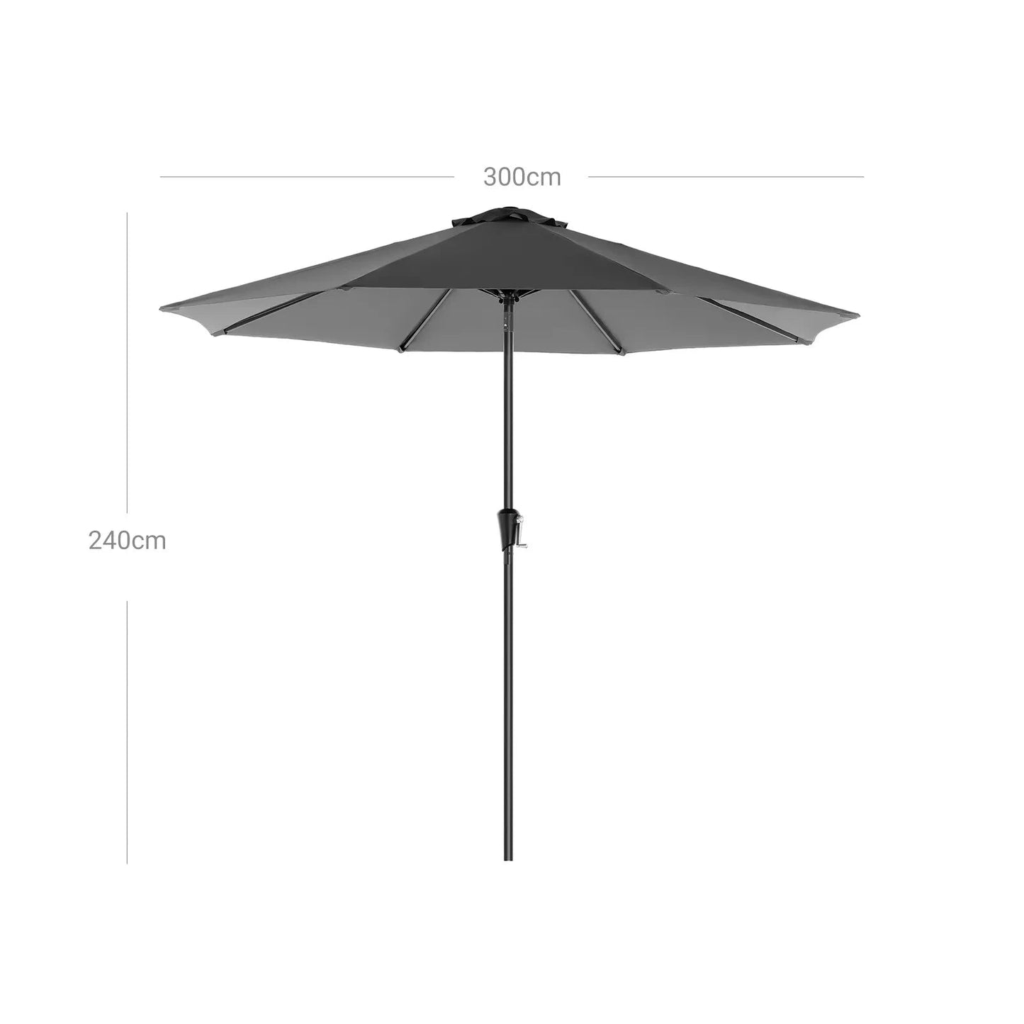 In And OutdoorMatch Parasol Edna - 300cm - Kantelbaar - Camping - Rond - Staand - Grijs - UPF 50 - Terras, balkon, tuin of strand Sunshade