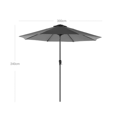 In And OutdoorMatch Parasol Edna - 300cm - Kantelbaar - Camping - Rond - Staand - Grijs - UPF 50 - Terras, balkon, tuin of strand Sunshade