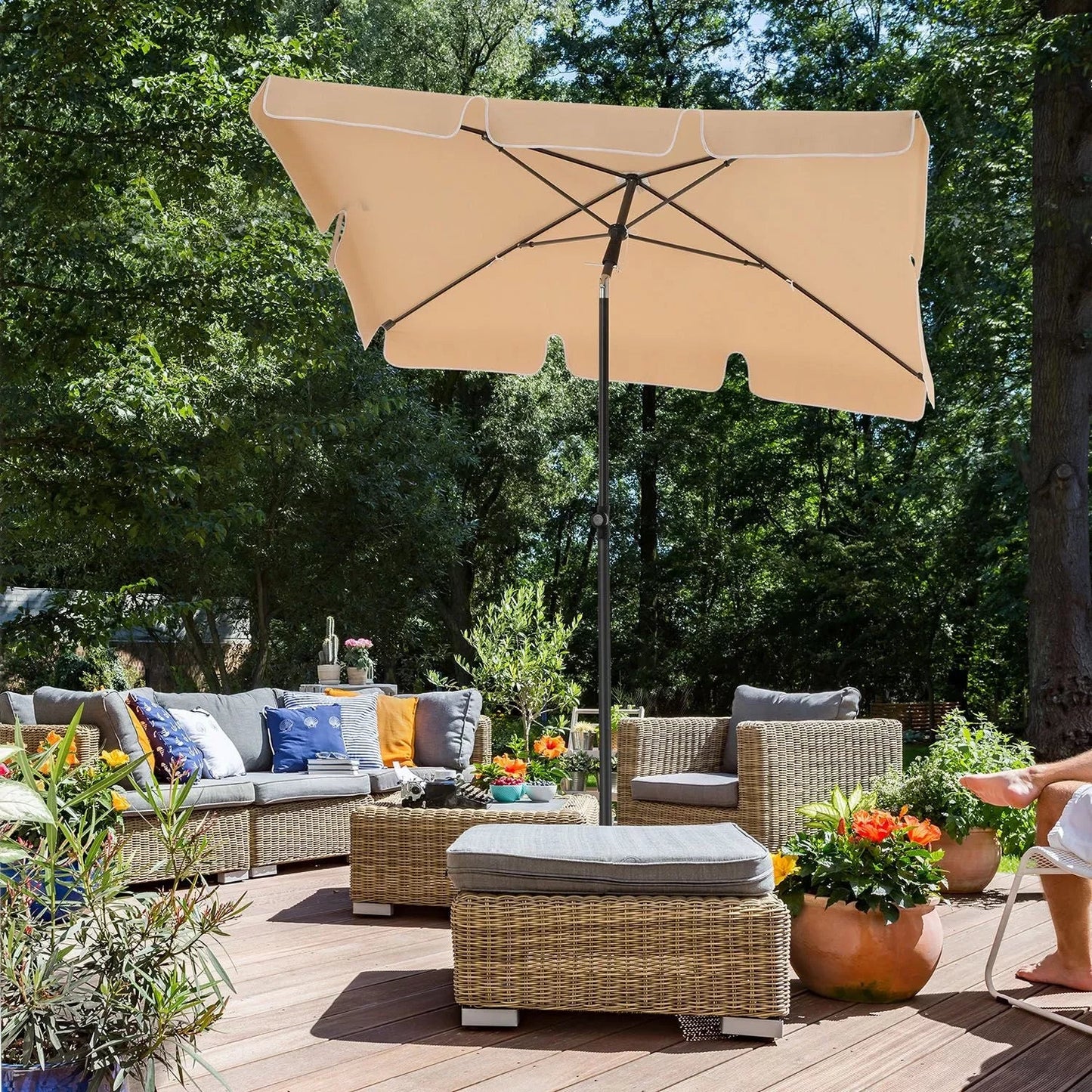 In And OutdoorMatch Parasol Garett - Rechthoekige Tuinparasol -200x125 cm - UV bescherming tot UPF 50+ - Opvouwbaar - Met PA coating - Tuin - Terras - Zonder standaard - Beige Sunshade