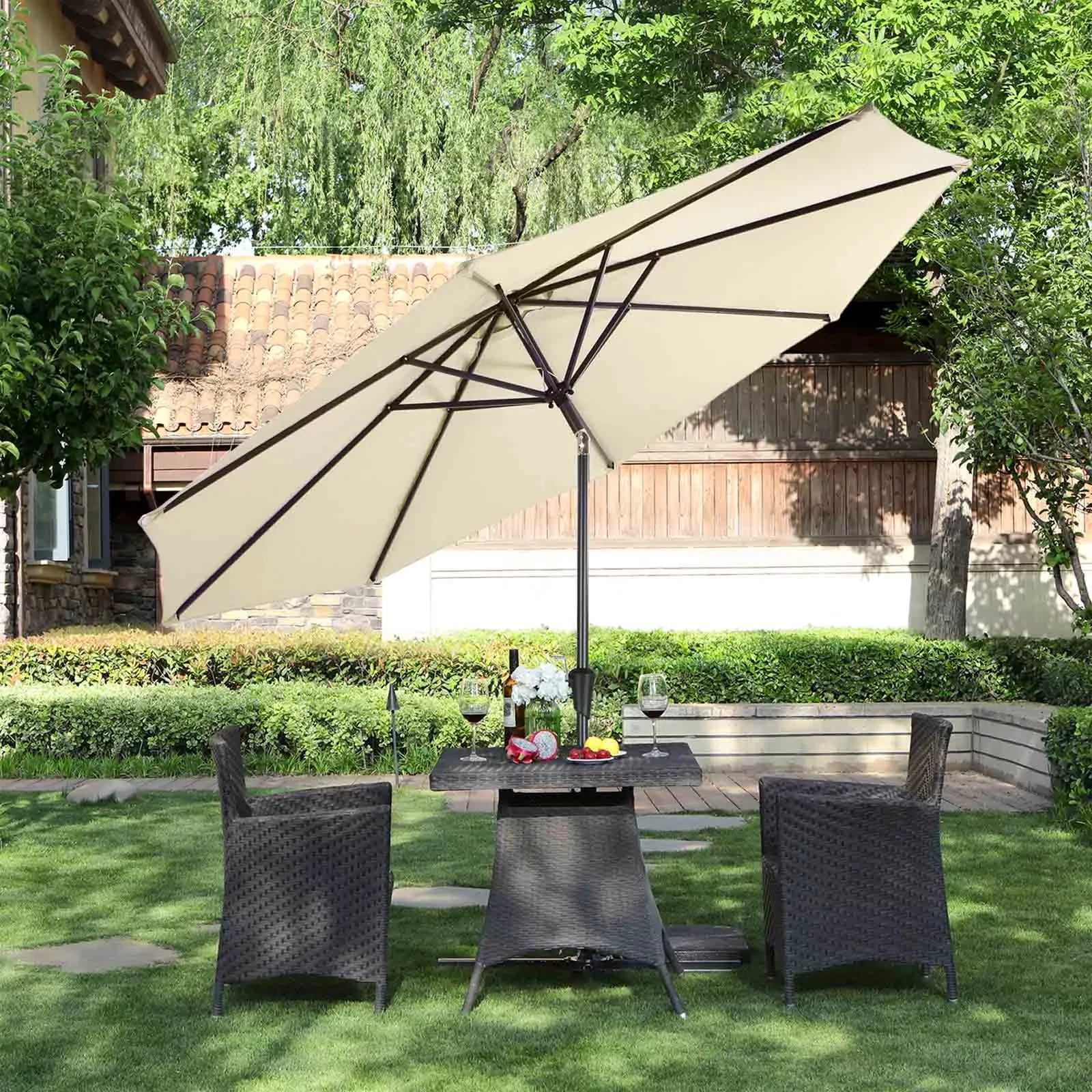 In And OutdoorMatch Parasol Kaleb - 300cm - Kantelbaar - Camping - Rond - Staand - Beige - Terras, tuin of strand Sunshade