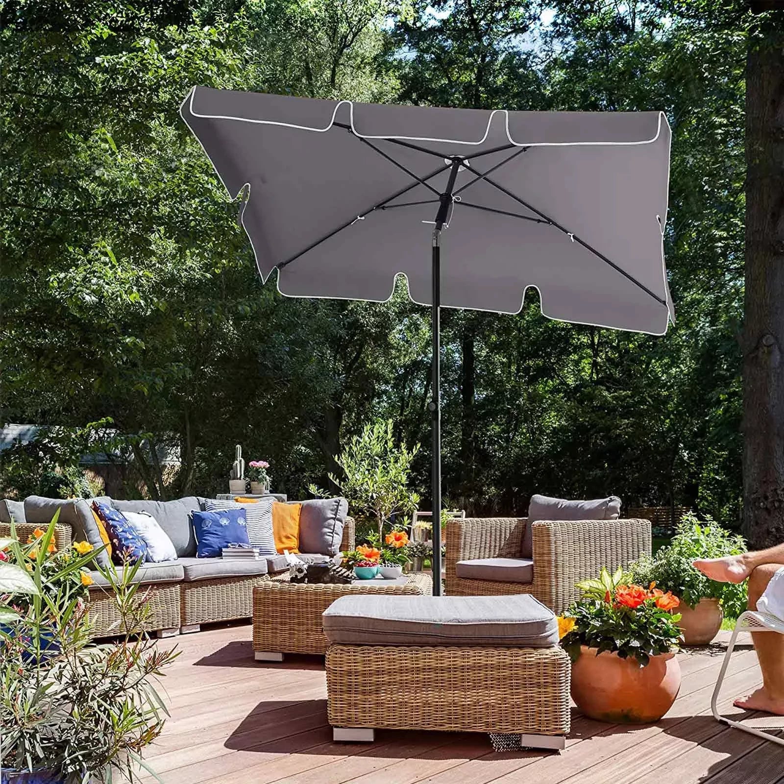 In And OutdoorMatch Parasol Nettie - Rechthoekige Tuinparasol -200x125 cm - UV bescherming tot UPF 50+ - Opvouwbaar - Met PA coating - Tuin - Terras - Zonder standaard - Grijs Sunshade