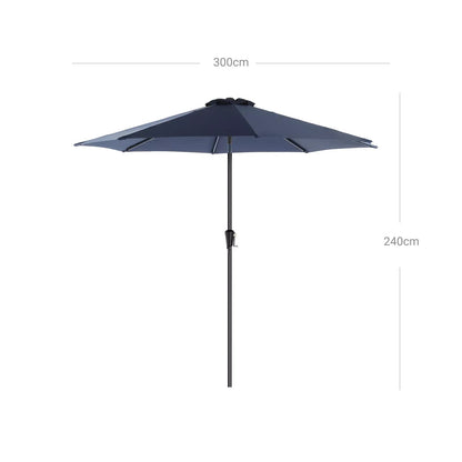 In And OutdoorMatch Parasol Roly Staand - 300cm - Kantelbaar - Camping - Rond - Blauw - UPF 50 - Terras, balkon, tuin of strand Sunshade