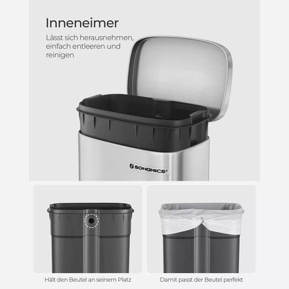 In And OutdoorMatch Pedaalemmer 30L Rixt - Prullenbak - RVS - Modern - - Grijs - 24x35x63cm Afvalbak