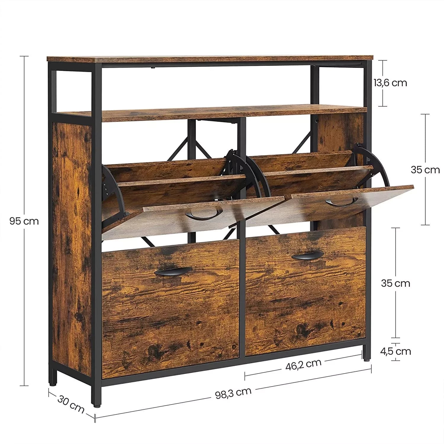 In And OutdoorMatch Retro dressoir en schoenenkast Josefina - Console tafel 2 in 1 - Schoenenrek - Gangtafel - Bijzettafel - 95cm shoe rack