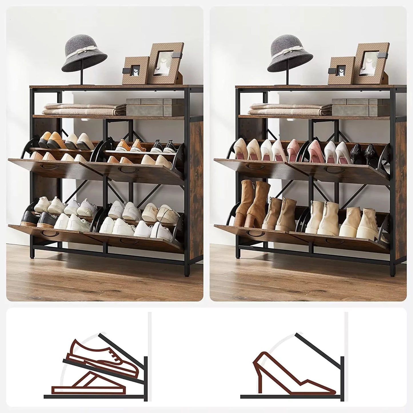 In And OutdoorMatch Retro dressoir en schoenenkast Josefina - Console tafel 2 in 1 - Schoenenrek - Gangtafel - Bijzettafel - 95cm shoe rack