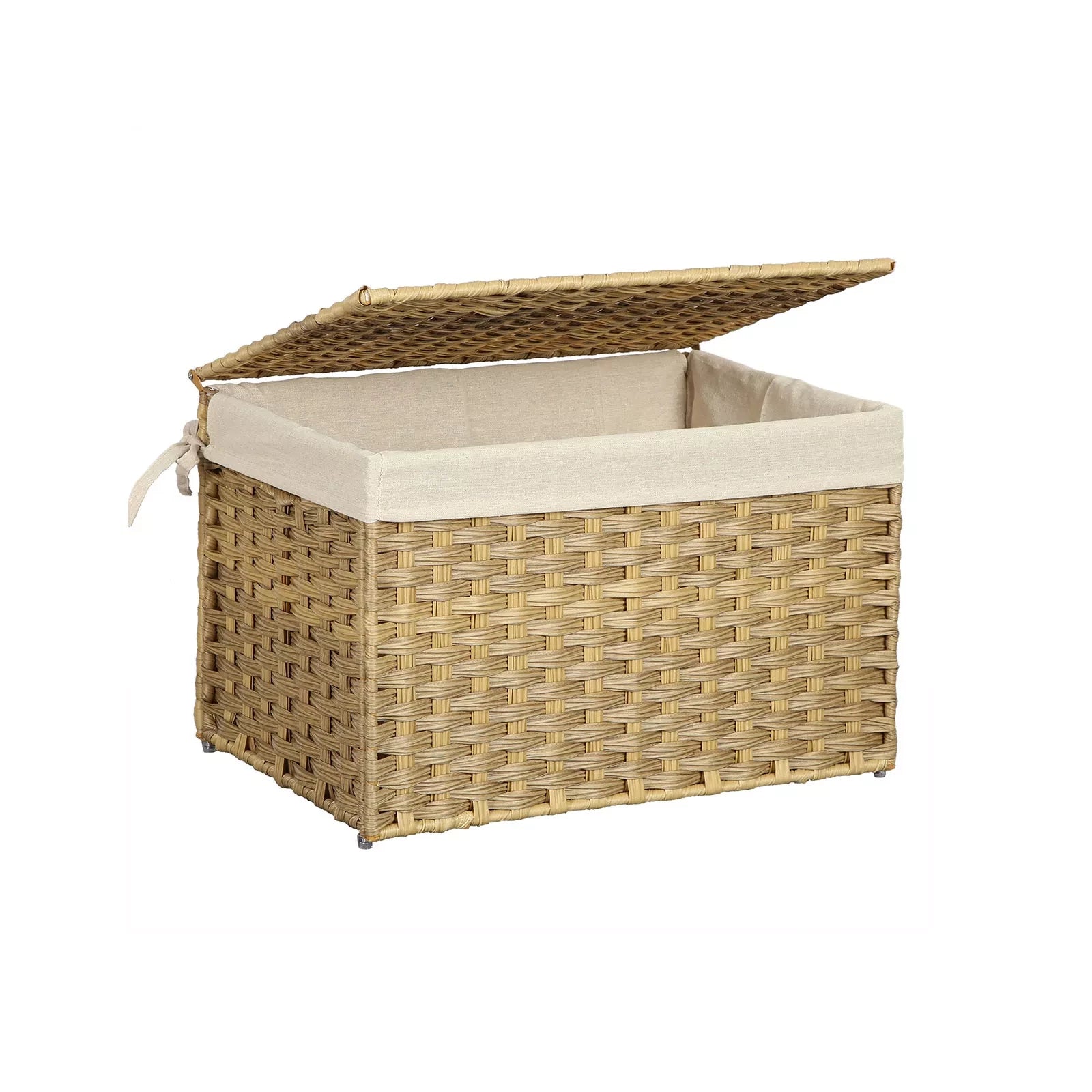 In And OutdoorMatch Rieten Opbergbox Jewel - Opbergmand - 60L - Wasmand - Sierkist - met Deksel Handgrepen - Katoenen Zak - Rechthoekig Geweven - Naturel Opslagruimte