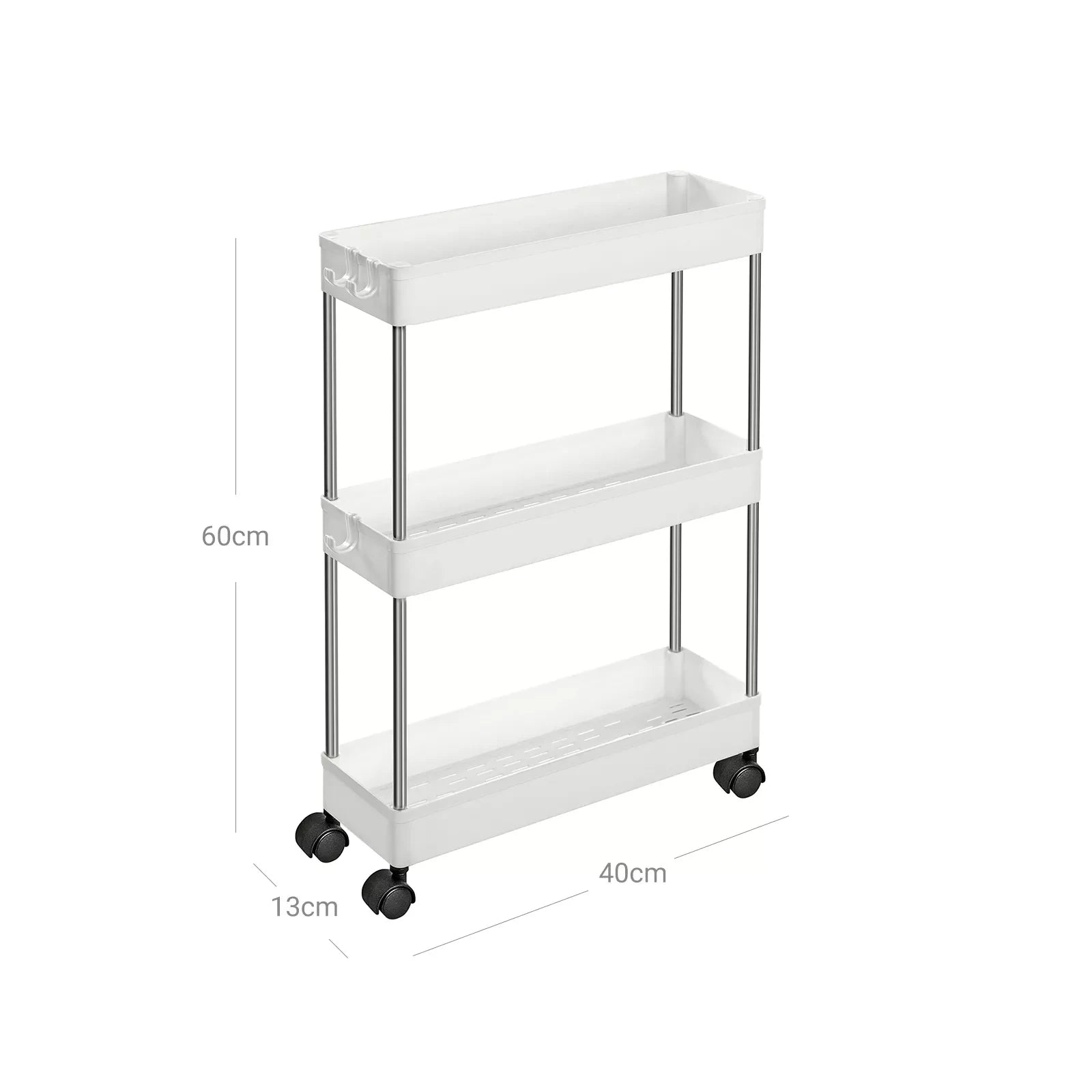 In And OutdoorMatch Rusty Tier Rolling Cart Natanael - Keukenwagen - Smal - Nisplank - op Wielen - Ruimtebesparend - 40x1Rustyx60cm - Wit Keuken Trolley