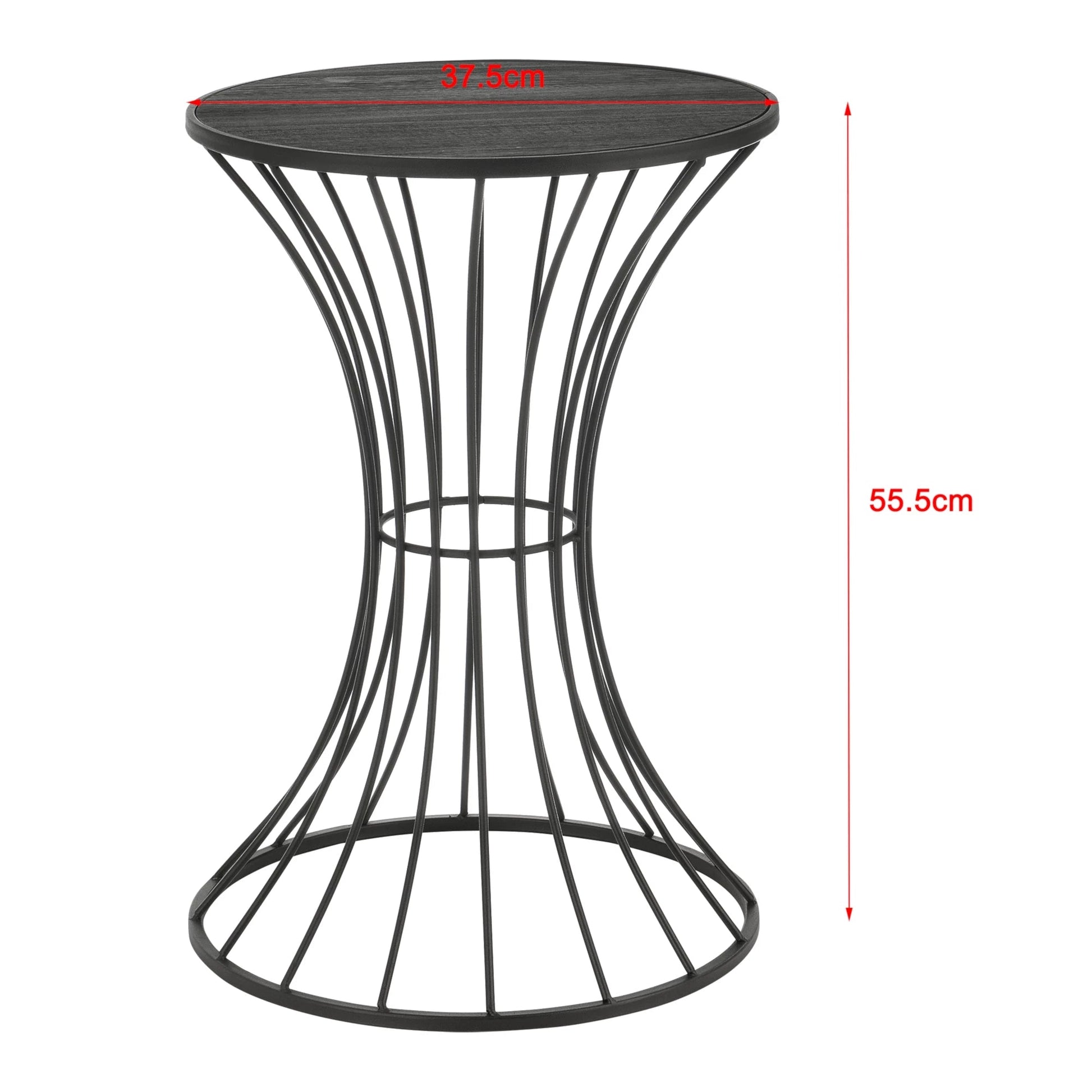 In And OutdoorMatch Salontafel Tiana - Zandloper Rond - 55,5xØ37,5 - Metaal en MDF - Zwart - Bijzetttafel