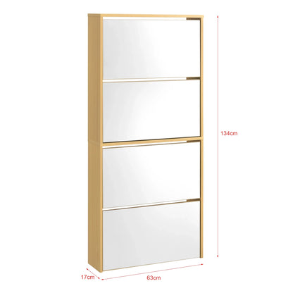 In And OutdoorMatch Schoenenkast Elizabeth - Met Spiegels - Met 4 Vouwdeuren - 134x63x17 cm - Beukenkleurig - Spaanplaat shoe rack