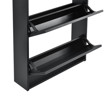 In And OutdoorMatch Schoenenkast Haskell - Met Spiegels - Met 3 Vouwdeuren - 102,5x63x17 cm - Zwart - Spaanplaat shoe rack