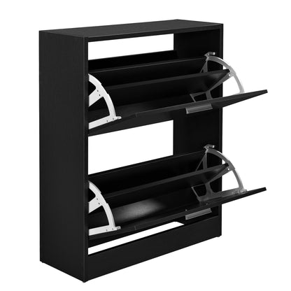 In And OutdoorMatch Schoenenkast Jason - Met 2 Vouwdeuren en 4 Vakken - 63x24x81cm - Zwart - Hout - Modern Design shoe rack