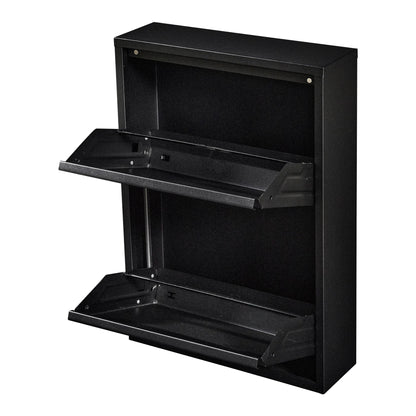 In And OutdoorMatch Schoenenkast Jorisna - Met 2 Vouwdeuren - Zwart - Metaal - Ruimtebesparend - Opbergkast shoe rack