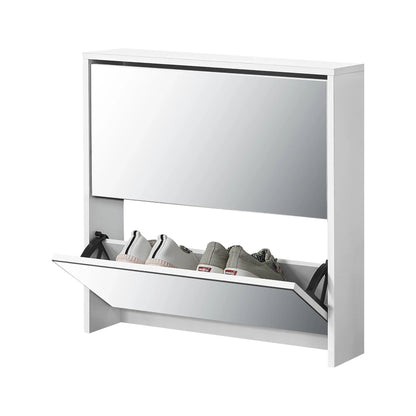 In And OutdoorMatch Schoenenkast Mayra - Met Spiegels en 2 Vouwdeuren - 67x63x17 cm - Wit - Spaanplaat - Stijlvol Design shoe rack