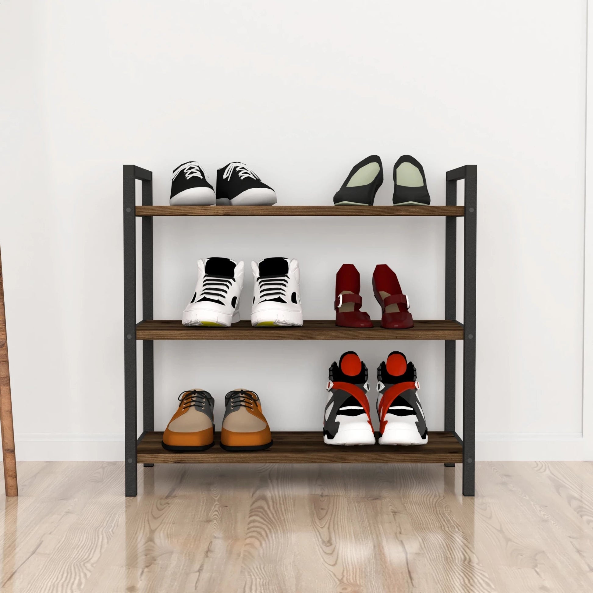 In And OutdoorMatch Schoenenrek Alan - 70x66x36 cm - Eiken Antiek en Antraciet - 70x66x36 cm - Modern Design shoe rack