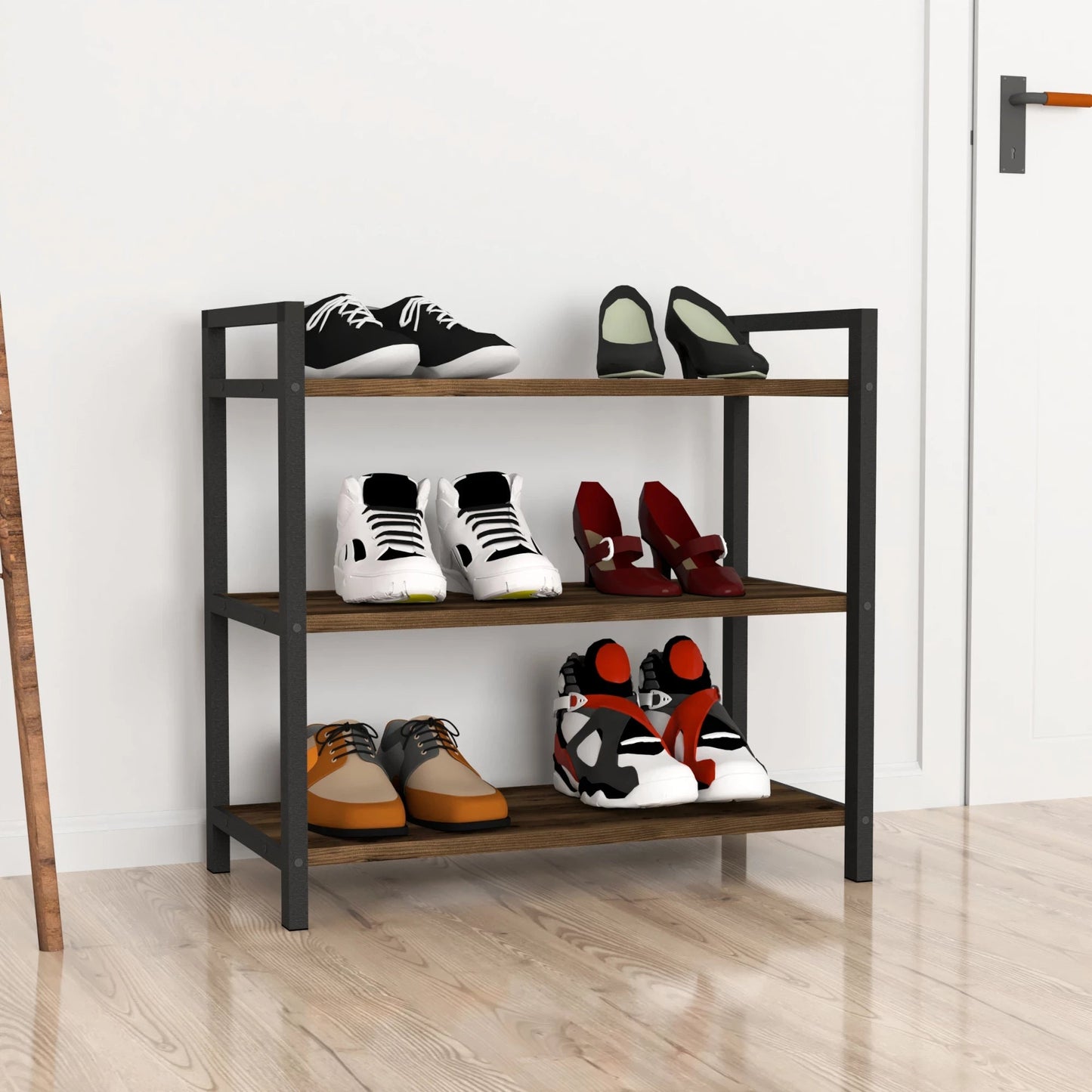 In And OutdoorMatch Schoenenrek Alan - 70x66x36 cm - Eiken Antiek en Antraciet - 70x66x36 cm - Modern Design shoe rack