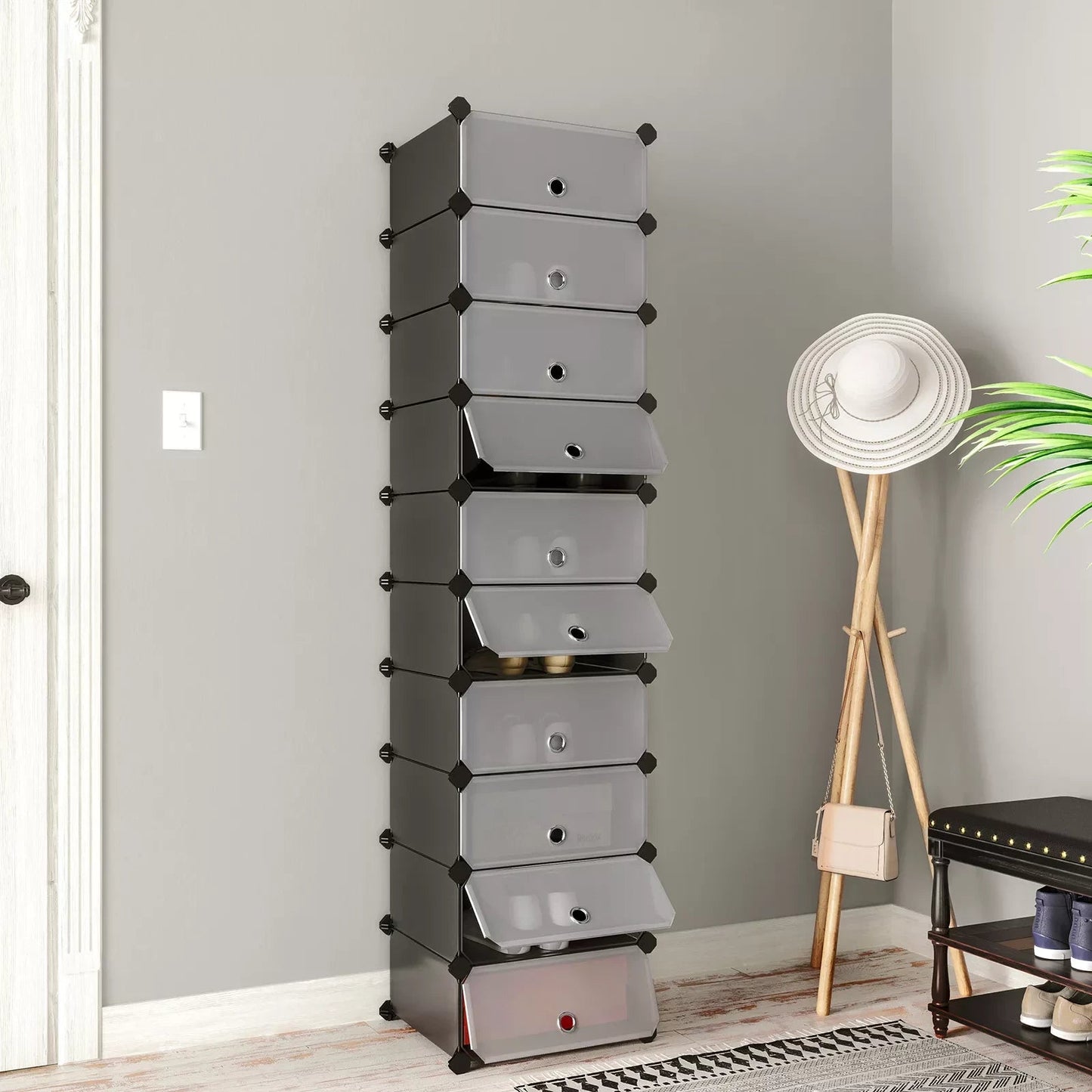 In And OutdoorMatch Schoenenrek Cathryn - Zwart - 20 paar schoenen - Schoenenkast - Hoogte 173cm shoe rack