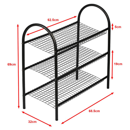 In And OutdoorMatch Schoenenrek Pori - Met 3 Planken - 69x68.5x32cm - Metaal - Zwart shoe rack