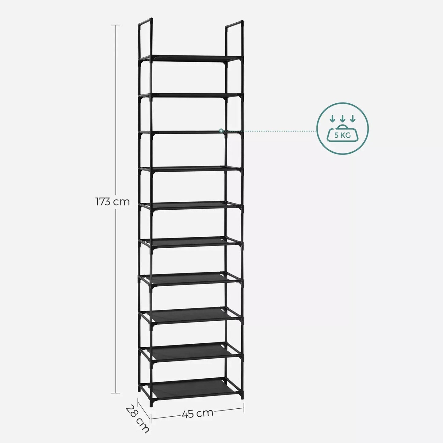 In And OutdoorMatch Schoenenrek metaal Alek - Hoogte 173cm - 10 paar schoenen - Schoenenkast shoe rack