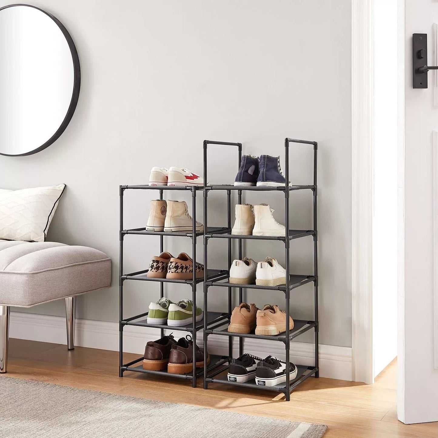 In And OutdoorMatch Schoenenrek metaal Cordie - 10 paar schoenen - Schoenenkast - 33x33x173 cm shoe rack