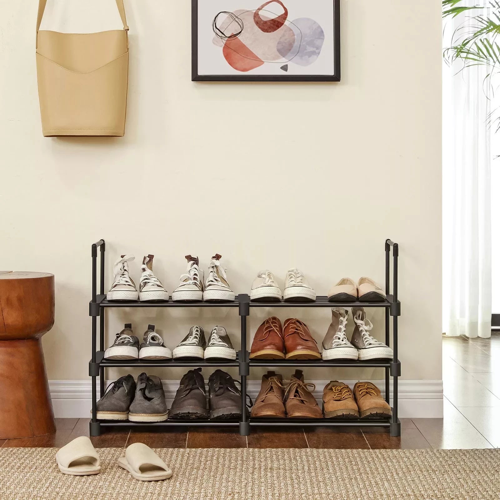 In And OutdoorMatch Schoenenrek metaal Sven - 45x30x106cm - 6 planken - Zwart - Schoenenkast shoe rack