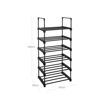 In And OutdoorMatch Schoenenrek metaal Sven - 45x30x106cm - 6 planken - Zwart - Schoenenkast shoe rack