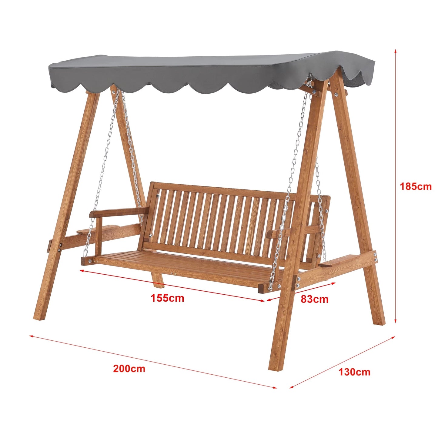 In And OutdoorMatch Schommelstoel Joshuah - 2-zits Schommel - Houtkleurig - Hout en Stof - Met Schuifdak - Waterafstotende Hoes Garden Bench